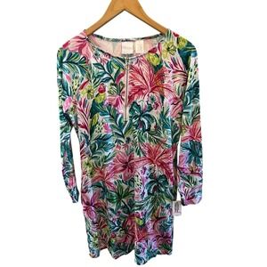Stella Parker Tunic Dress Pink Green Floral UPF 30 Zipper Vacation Beach Small